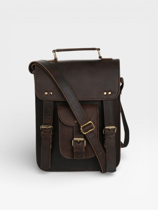 Vintage Leather Satchel: Handmade Brown Laptop Bag, Rustic Rucksack