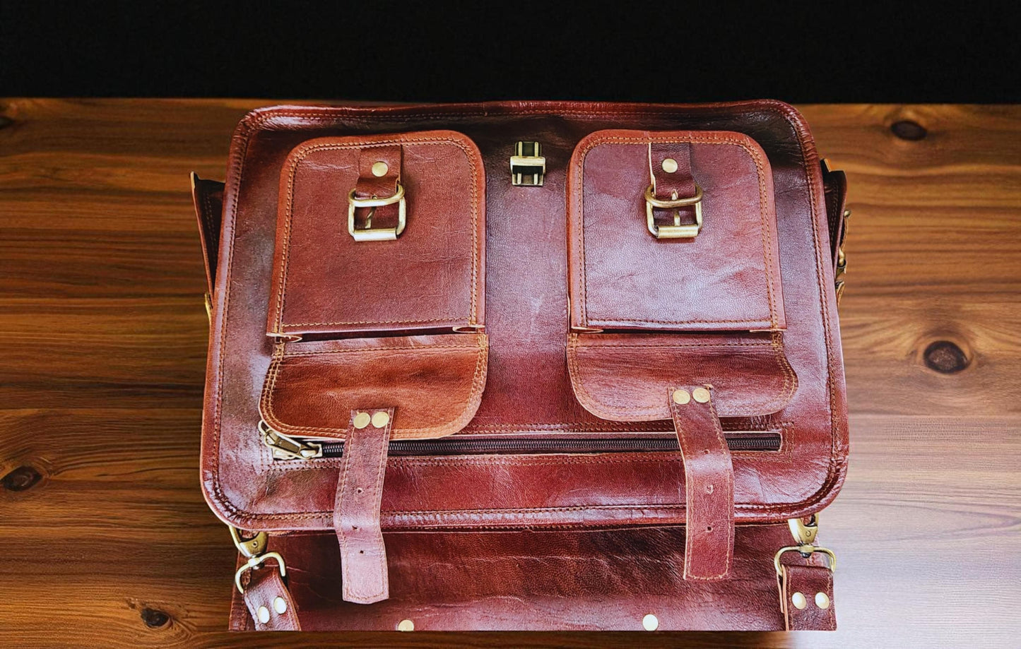 Handmade Buffalo Leather Satchel: 15.6" Laptop Briefcase, Crossbody Messenger Bag