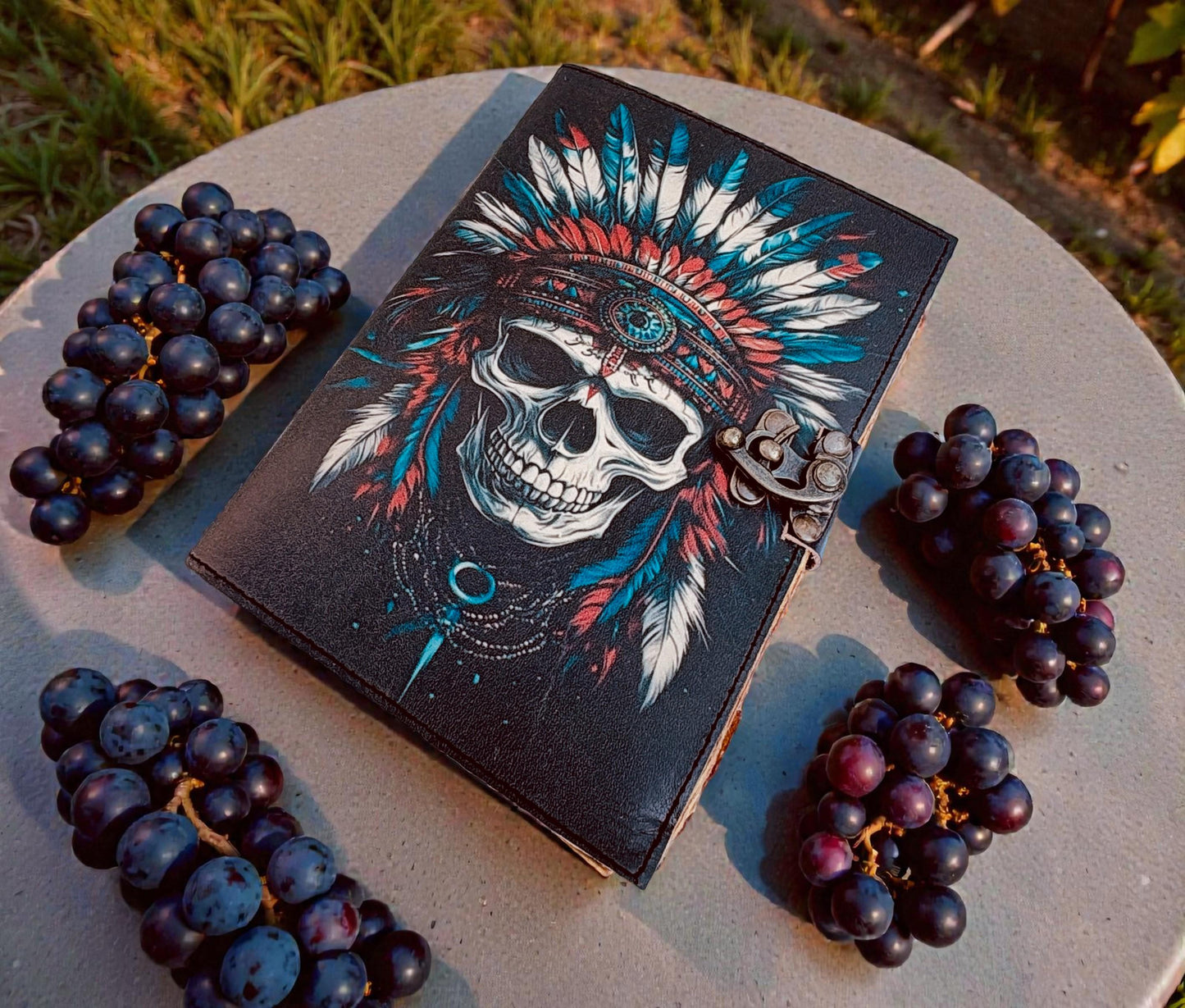 Personalized Handmade Leather Journal with Native Warrior Skull -7x5 Vintage Customized Gift for Men & Women Antique