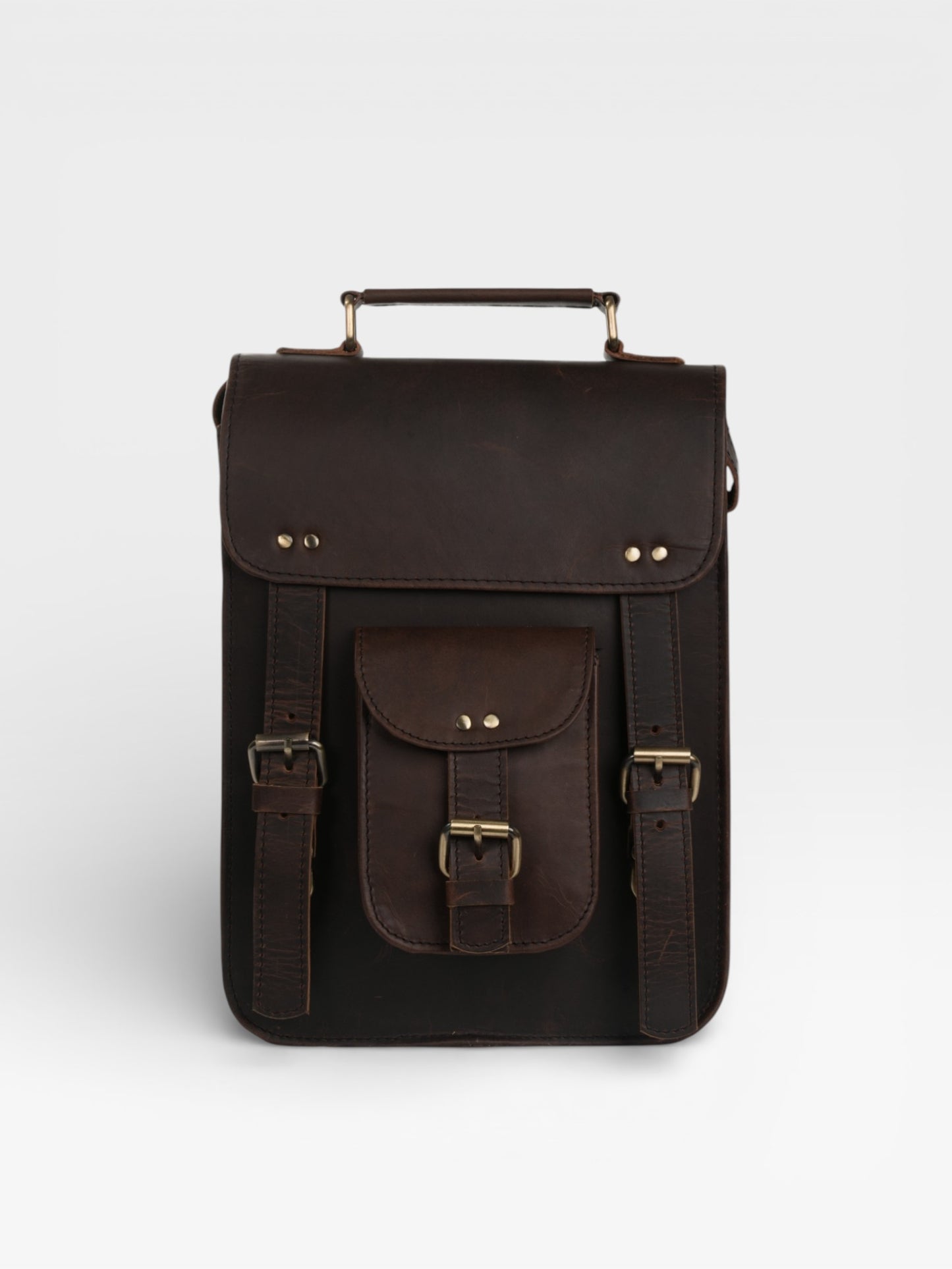 Vintage Leather Satchel: Handmade Brown Laptop Bag, Rustic Rucksack