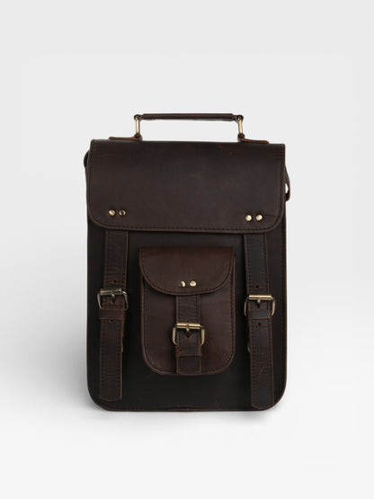 Vintage Leather Satchel: Handmade Brown Laptop Bag, Rustic Rucksack