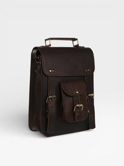 Vintage Leather Satchel: Handmade Brown Laptop Bag, Rustic Rucksack