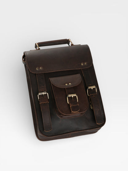 Vintage Leather Satchel: Handmade Brown Laptop Bag, Rustic Rucksack