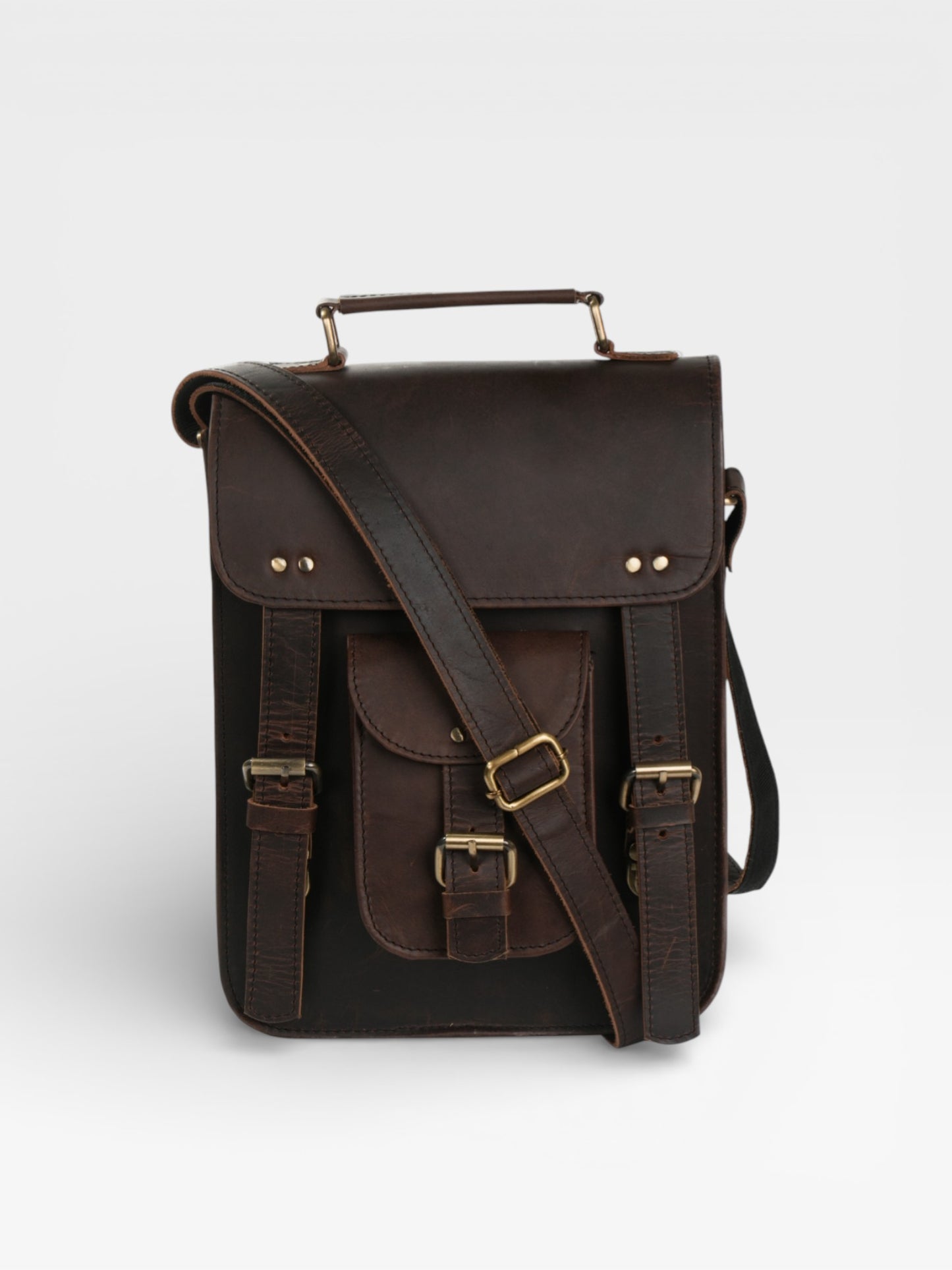 Vintage Leather Satchel: Handmade Brown Laptop Bag, Rustic Rucksack