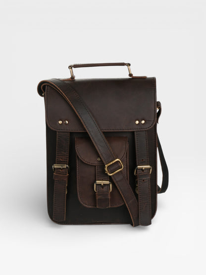 Vintage Leather Satchel: Handmade Brown Laptop Bag, Rustic Rucksack