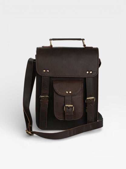 Vintage Leather Satchel: Handmade Brown Laptop Bag, Rustic Rucksack