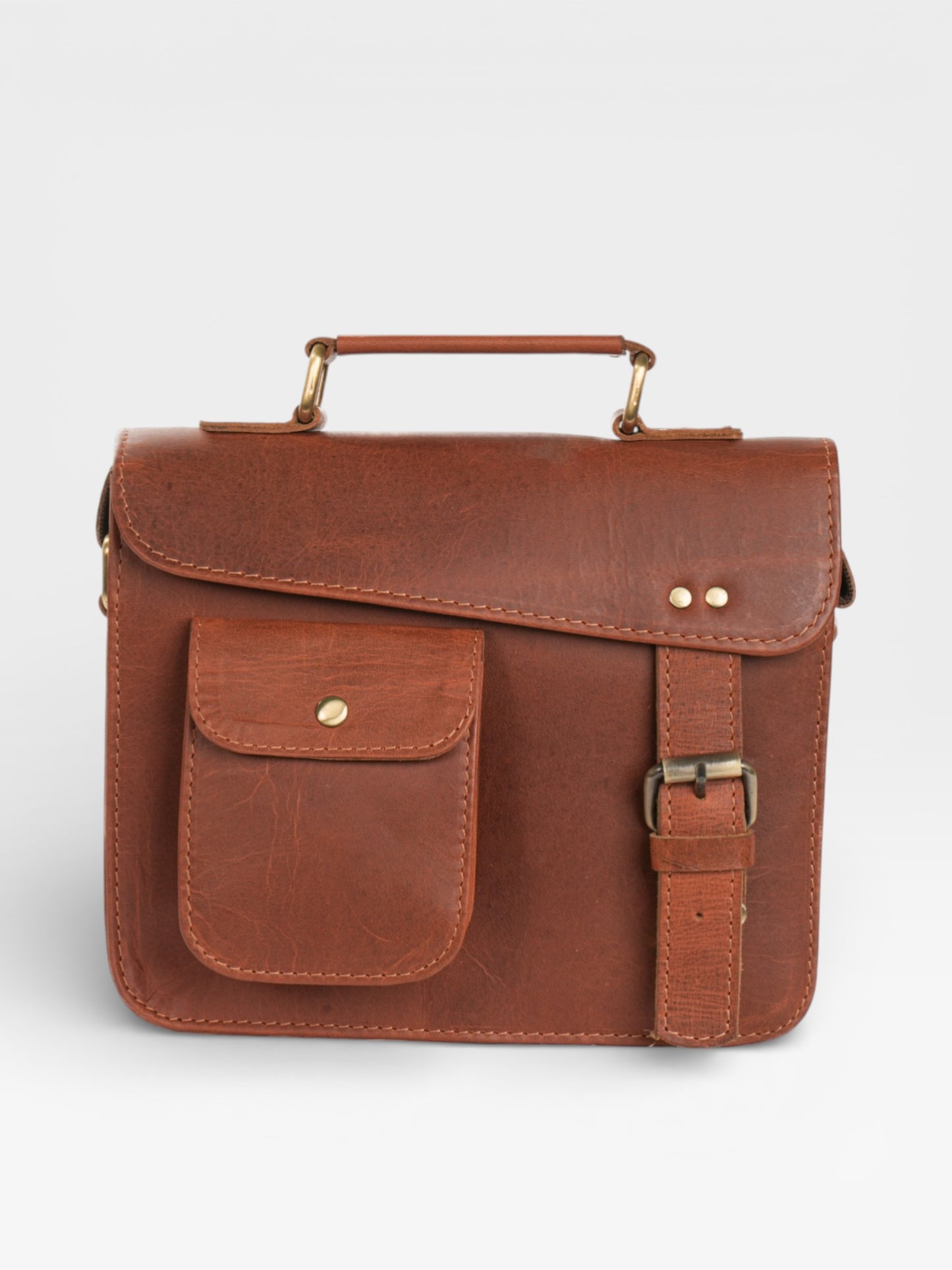 Handstitched Leather Satchel Bag: Vintage Crossbody iPad Purse