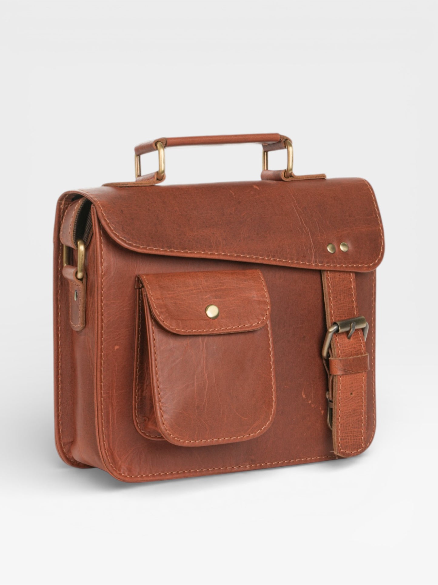 Handstitched Leather Satchel Bag: Vintage Crossbody iPad Purse