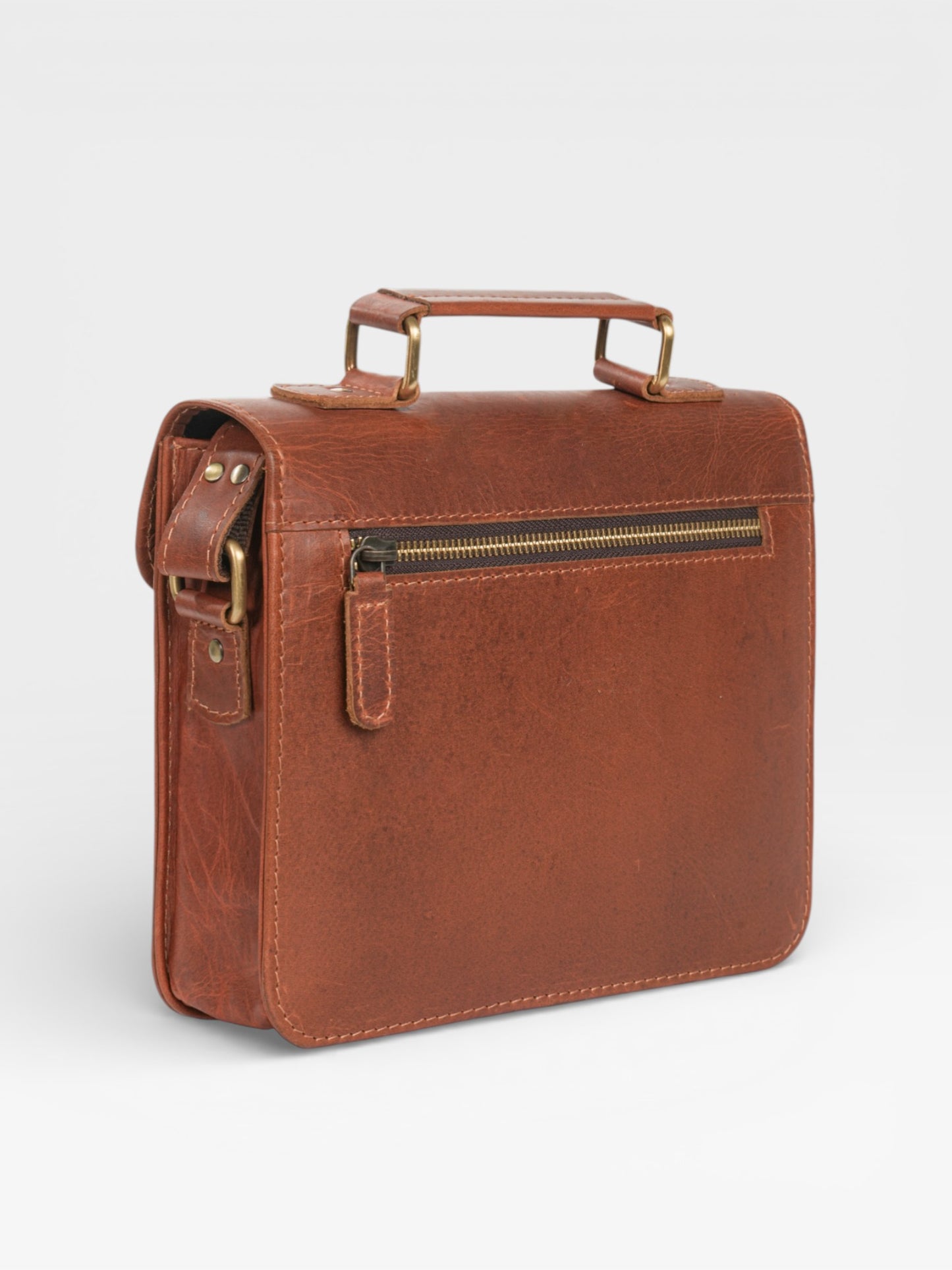 Handstitched Leather Satchel Bag: Vintage Crossbody iPad Purse