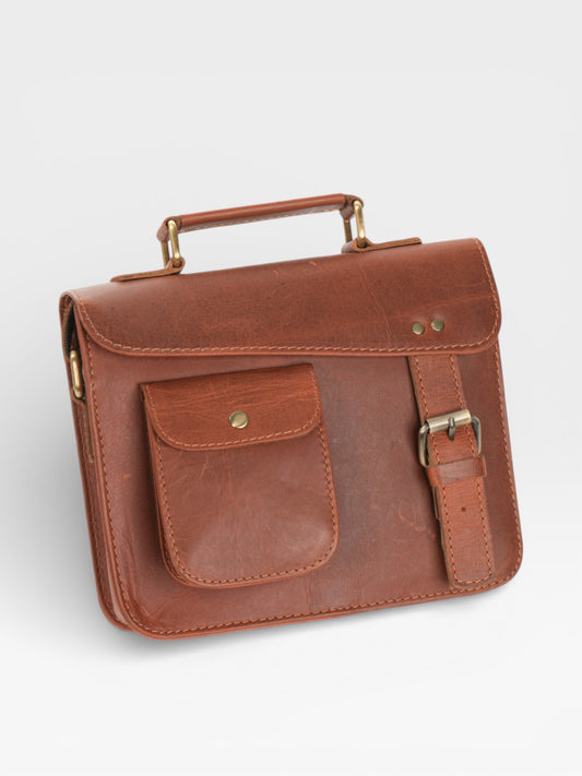Handstitched Leather Satchel Bag: Vintage Crossbody iPad Purse