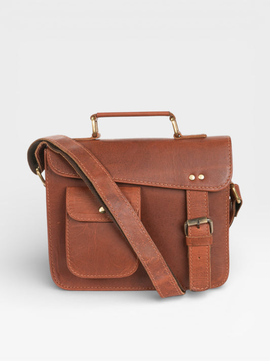 Handstitched Leather Satchel Bag: Vintage Crossbody iPad Purse