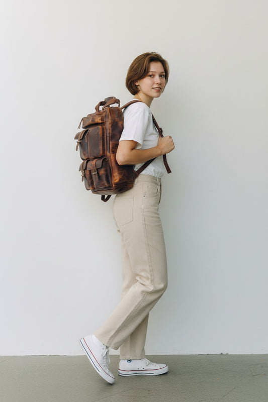 Personalized Leather Laptop Backpack: Handmade Distressed Travel Rucksack