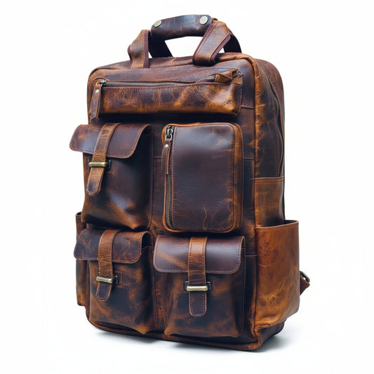 Personalized Leather Laptop Backpack: Handmade Distressed Travel Rucksack