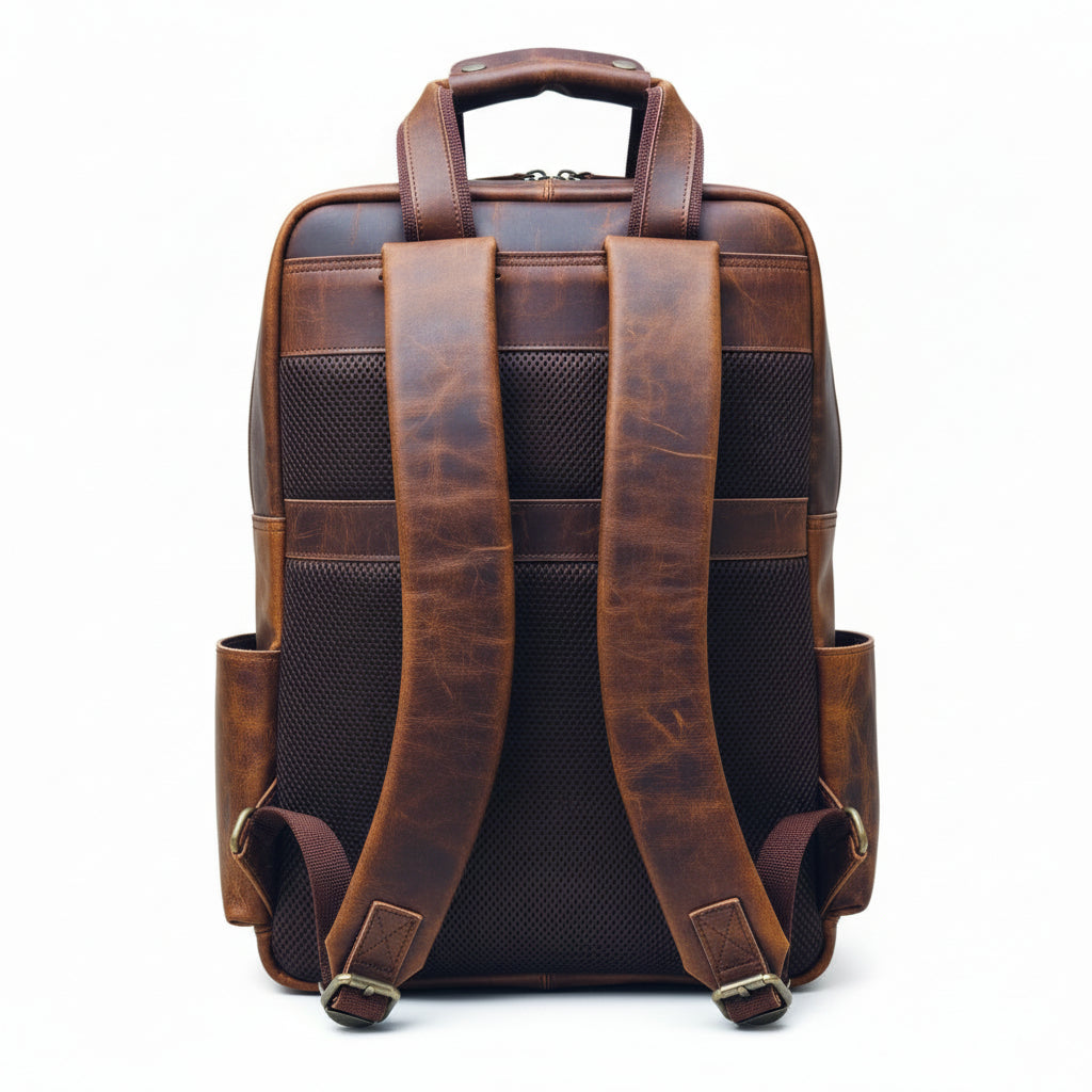 Personalized Leather Laptop Backpack: Handmade Distressed Travel Rucksack