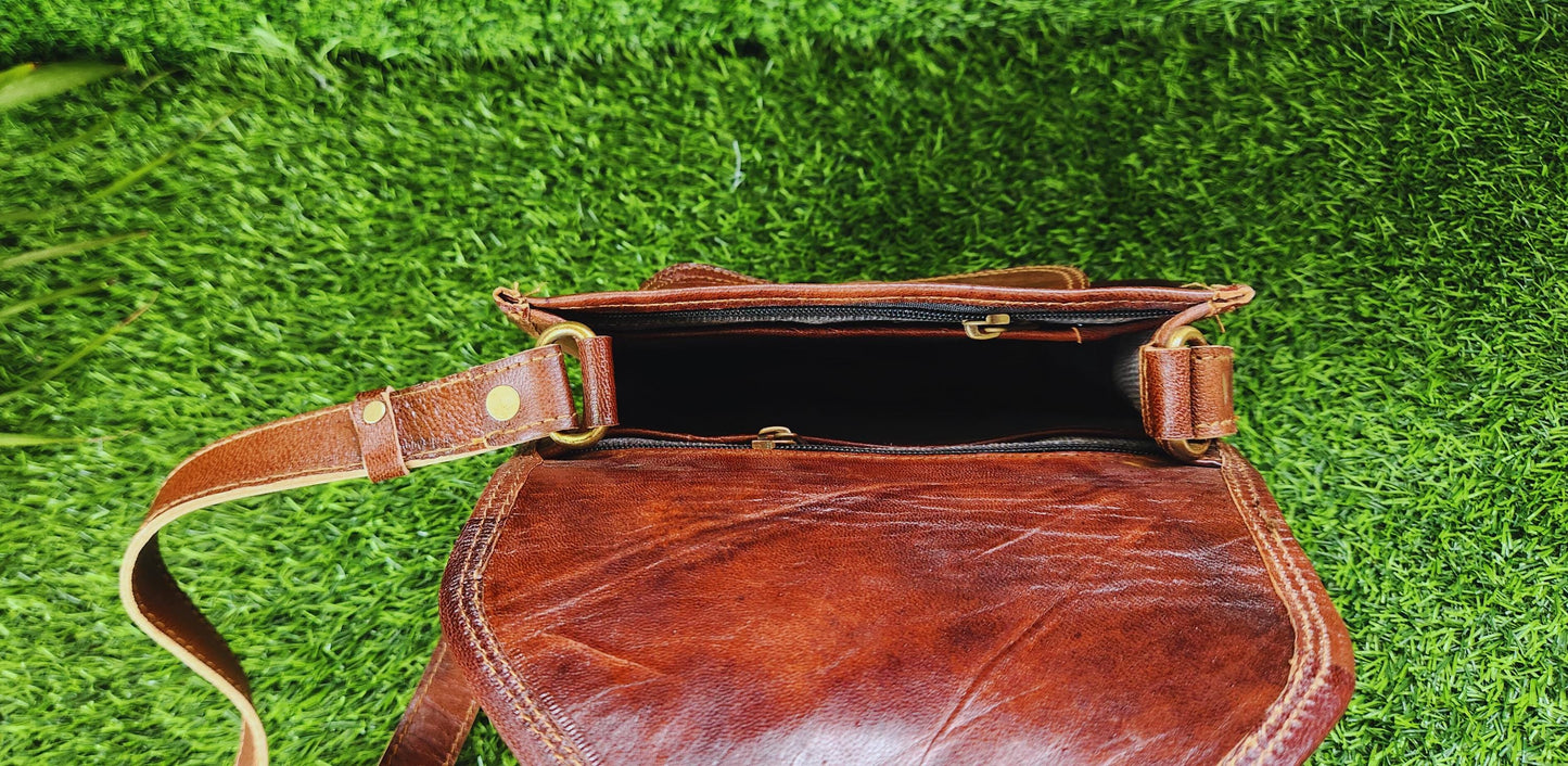 Handmade Goat Leather Sling Bag: Vintage Boho Crossbody Purse