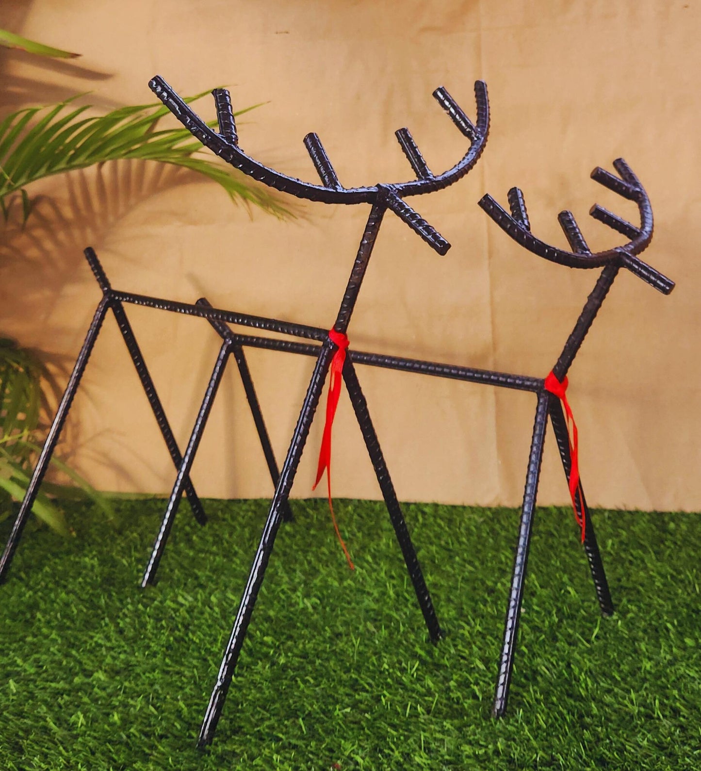 Handmade Rebar Deer Antler Stand Pair: Rustic Industrial Decor