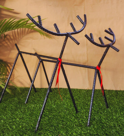 Handmade Rebar Deer Antler Stand Pair: Rustic Industrial Decor