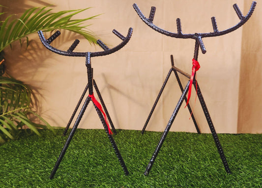 Handmade Rebar Deer Antler Stand Pair: Rustic Industrial Decor
