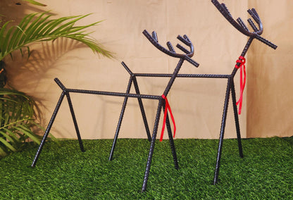 Handmade Rebar Deer Antler Stand Pair: Rustic Industrial Decor