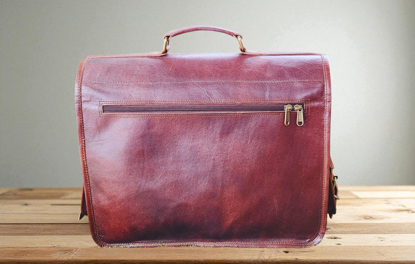 Handmade Buffalo Leather Satchel: 15.6" Laptop Briefcase, Crossbody Messenger Bag