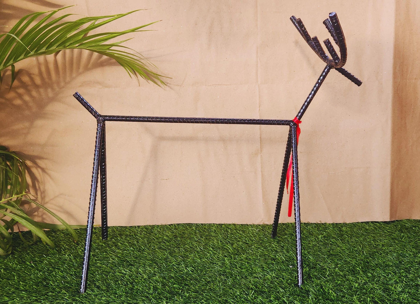 Handmade Rebar Deer Antler Stand Pair: Rustic Industrial Decor