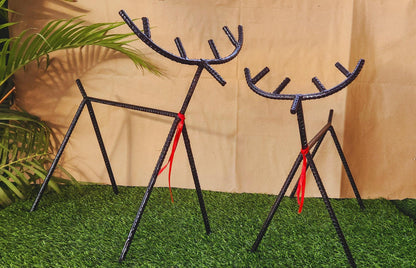 Handmade Rebar Deer Antler Stand Pair: Rustic Industrial Decor