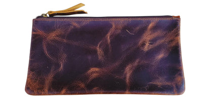 Handmade Distressed Leather Zipper Pouch: Rustic Travel Makeup Bag