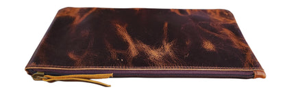 Handmade Distressed Leather Zipper Pouch: Rustic Travel Makeup Bag
