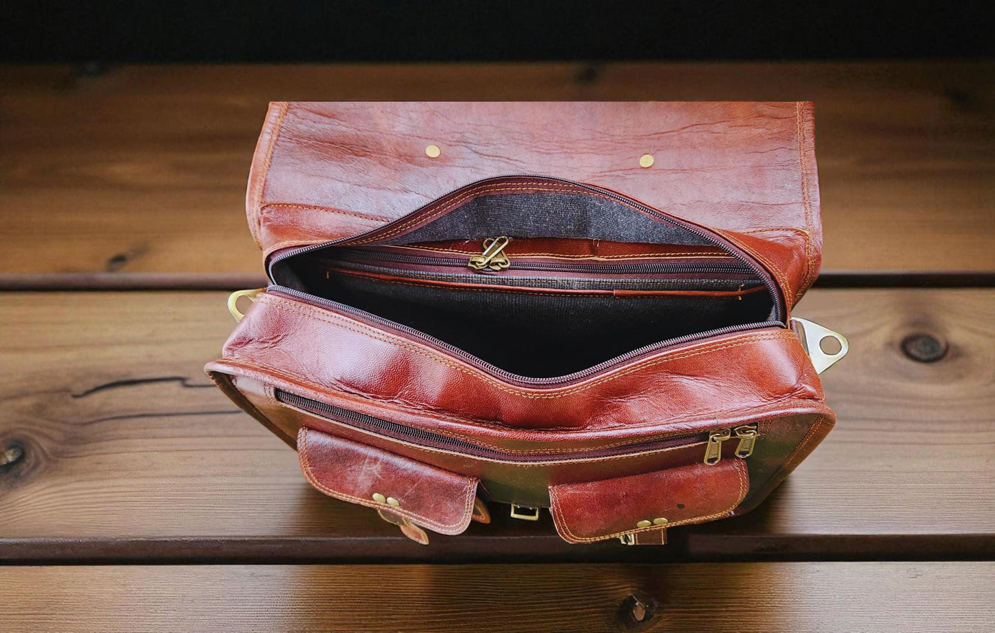 Handmade Buffalo Leather Satchel: 15.6" Laptop Briefcase, Crossbody Messenger Bag