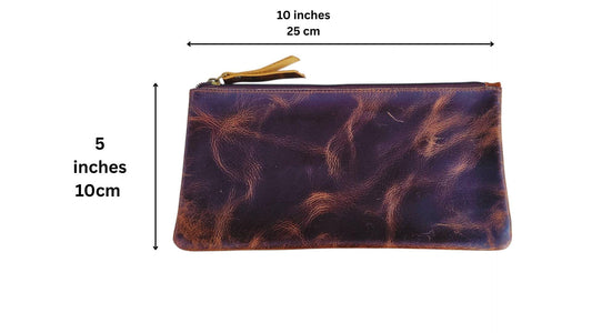 Handmade Distressed Leather Zipper Pouch: Rustic Travel Makeup Bag