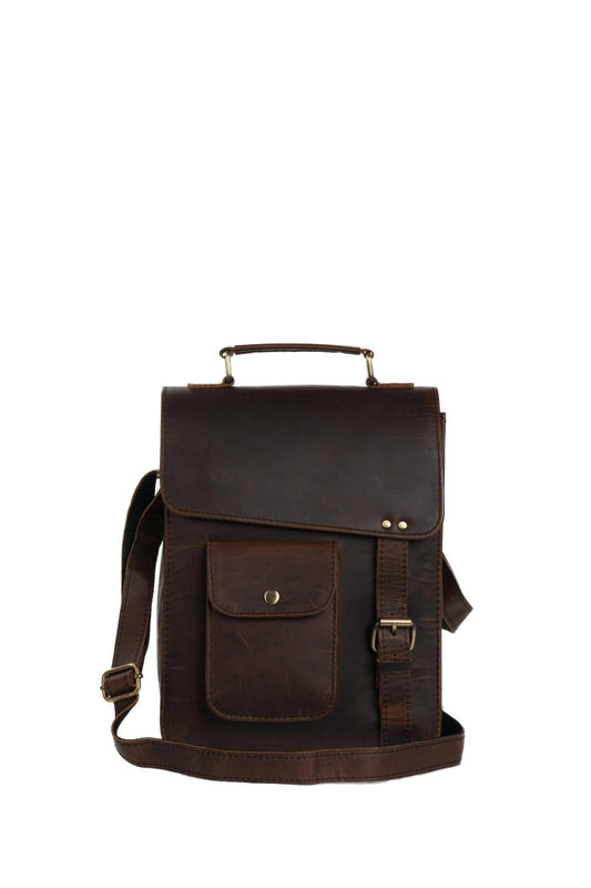 Personalized Leather Messenger Bag, Handmade Dark Brown Satchel