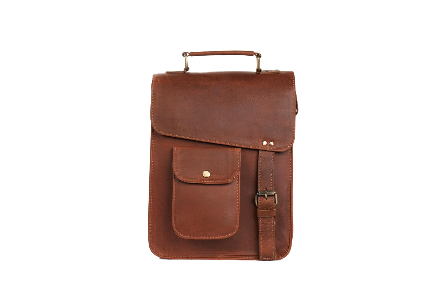 Handmade Tan Brown Leather Satchel: Vintage Crossbody Messenger Bag