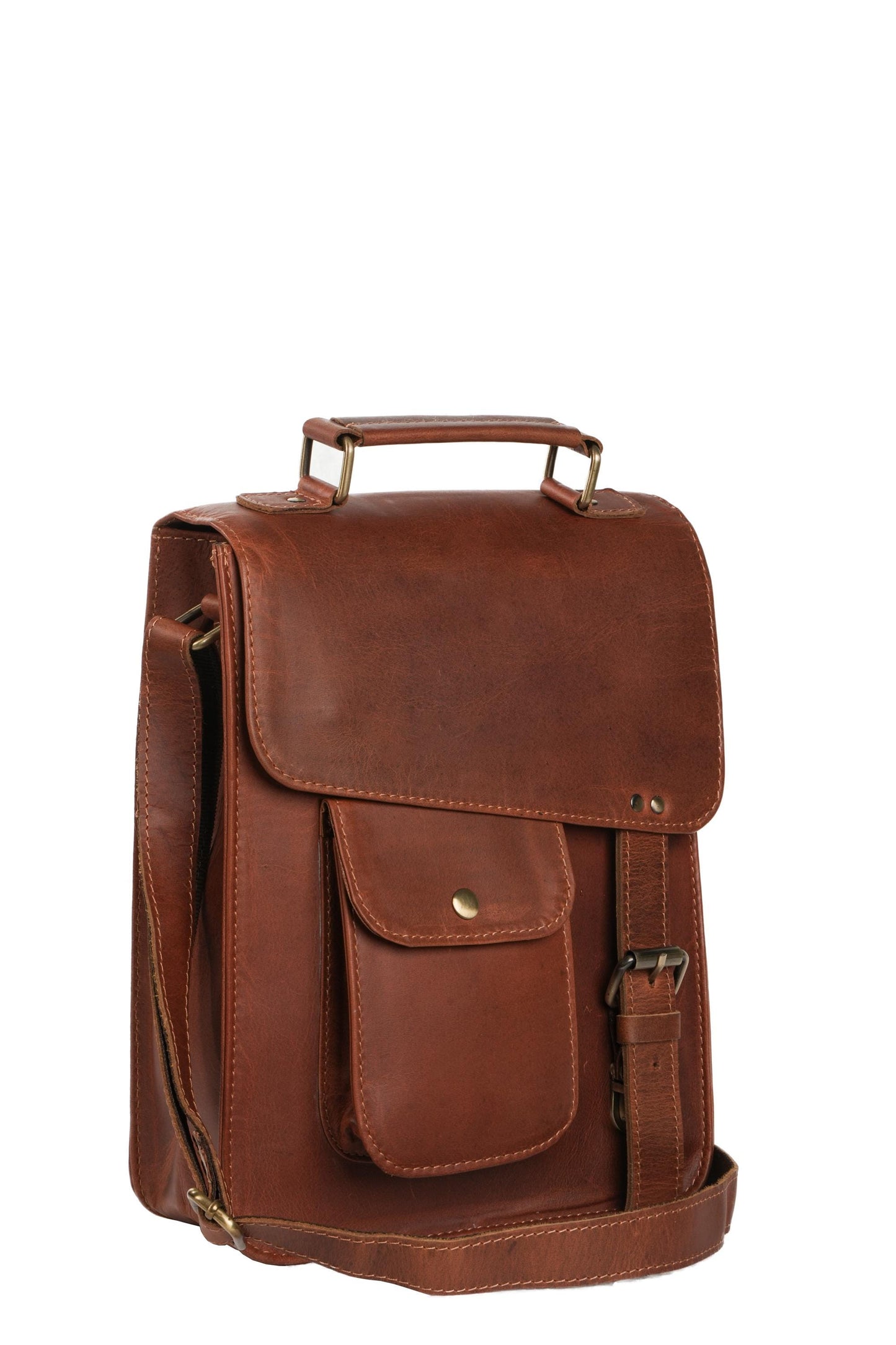 Handmade Tan Brown Leather Satchel: Vintage Crossbody Messenger Bag