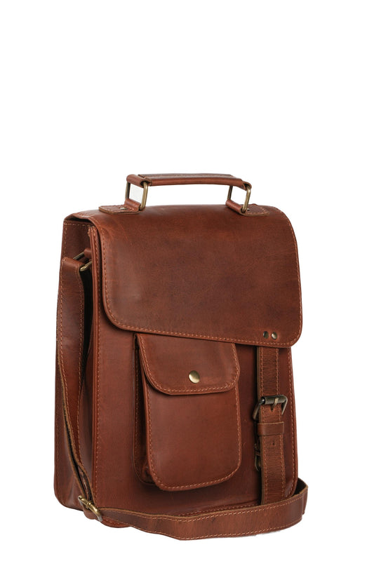 Handmade Tan Brown Leather Satchel: Vintage Crossbody Messenger Bag