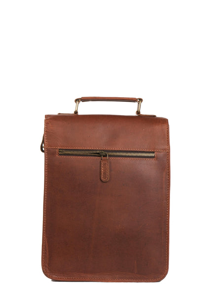Handmade Tan Brown Leather Satchel: Vintage Crossbody Messenger Bag