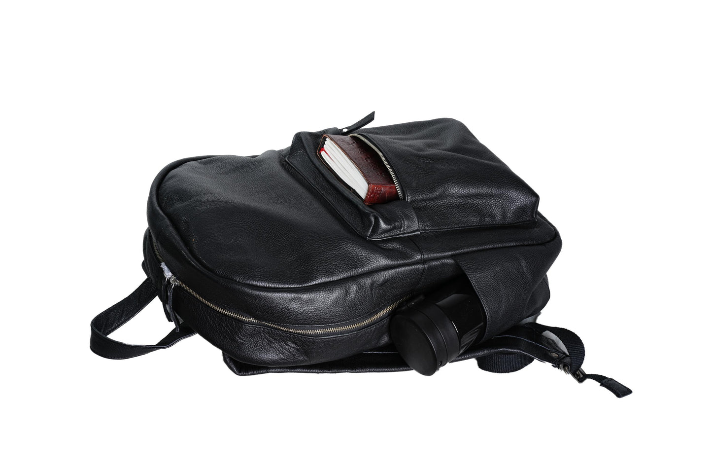 Personalized Black Leather Laptop Backpack: Minimalist Travel Rucksack