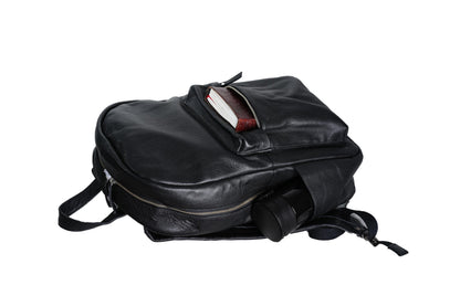 Personalized Black Leather Laptop Backpack: Minimalist Travel Rucksack