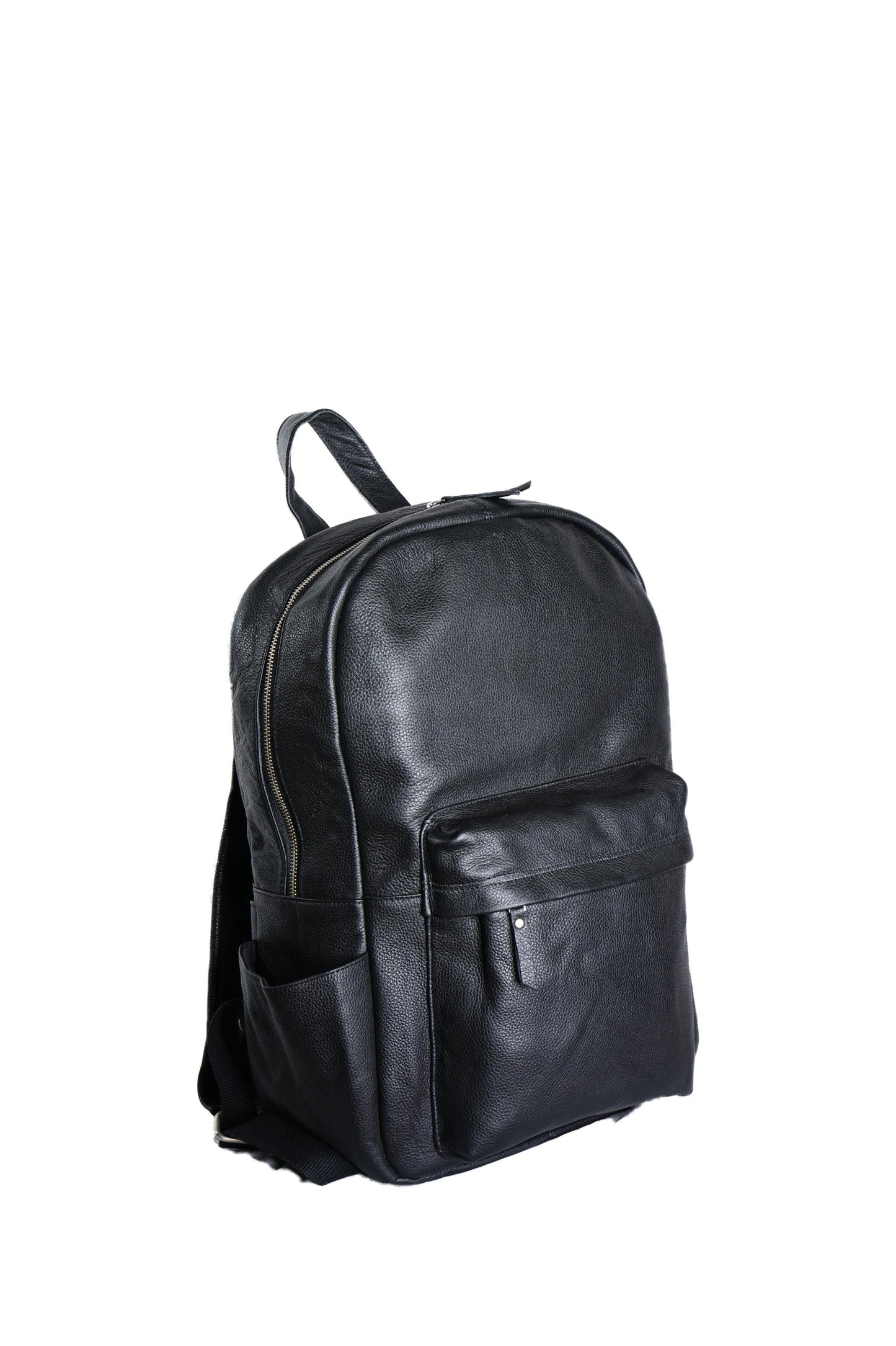 Personalized Black Leather Laptop Backpack: Minimalist Travel Rucksack