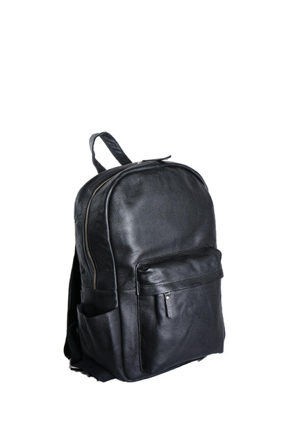 Personalized Black Leather Laptop Backpack: Minimalist Travel Rucksack