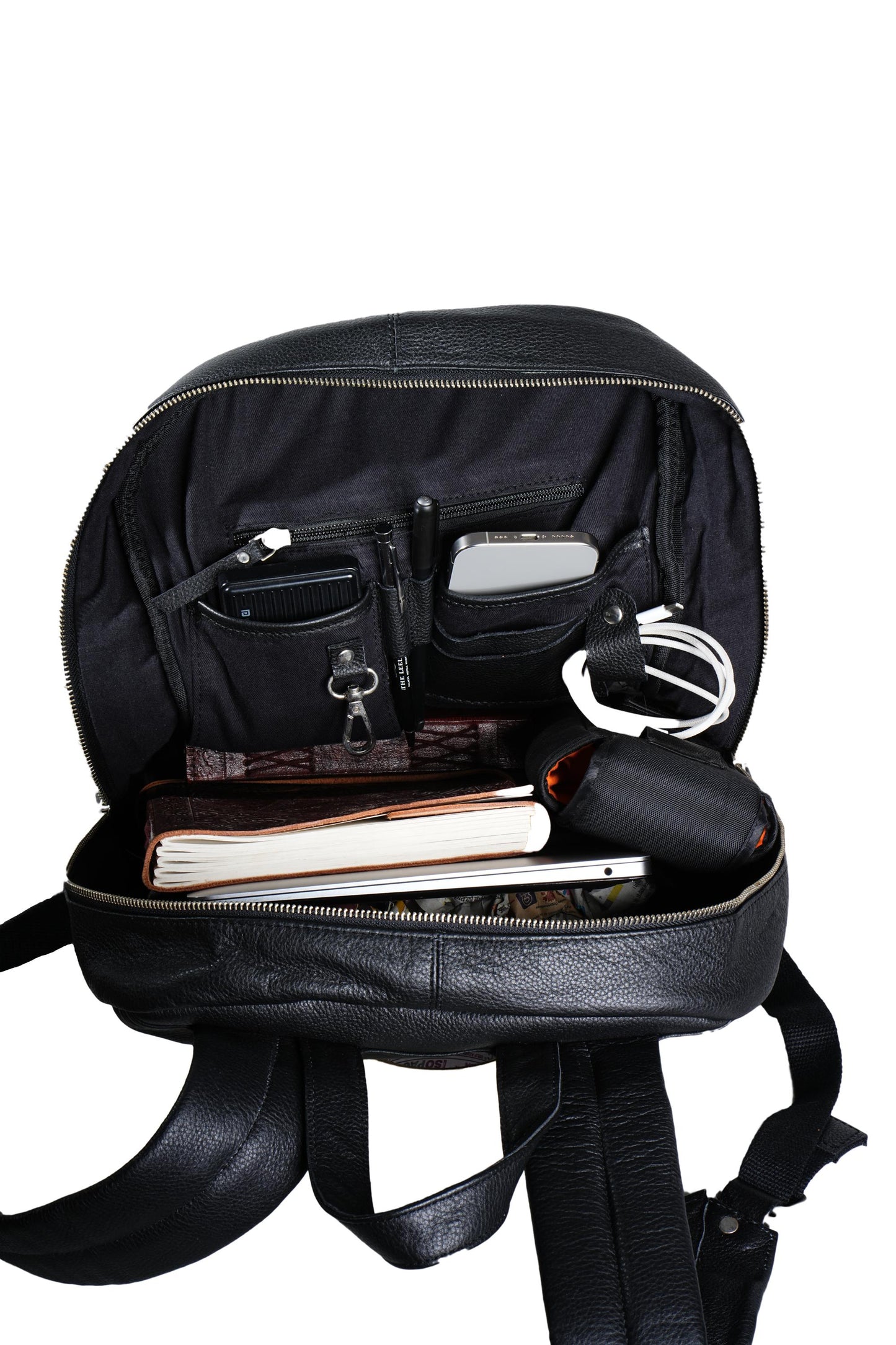 Personalized Black Leather Laptop Backpack: Minimalist Travel Rucksack