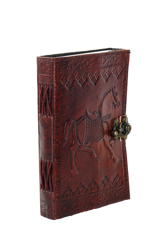 Horse Leather Journal with Brass Lock: Rustic Vintage Writing Diary