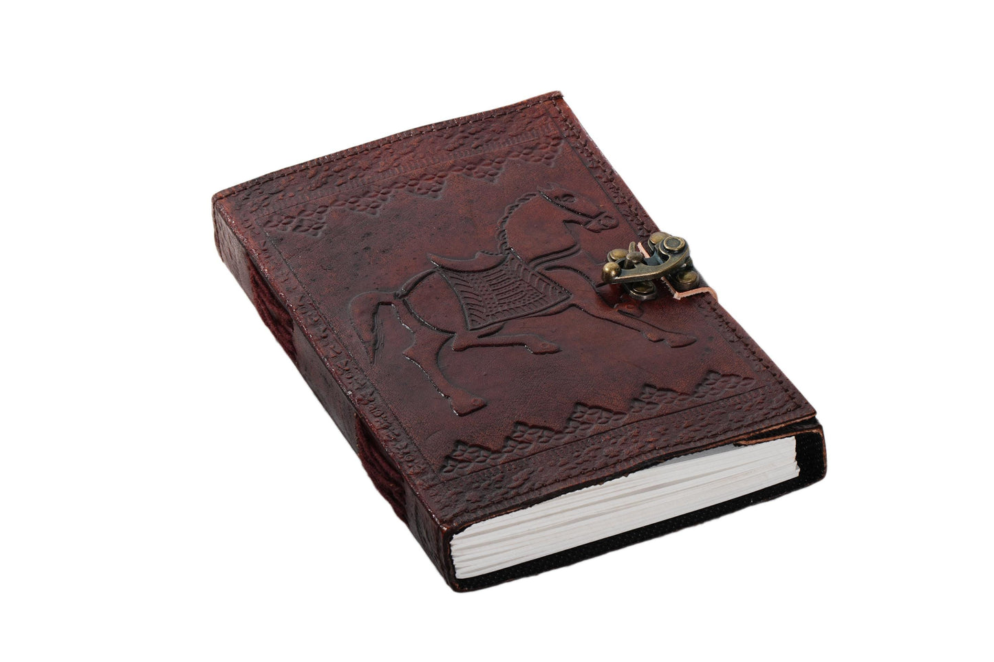 Horse Leather Journal with Brass Lock: Rustic Vintage Writing Diary