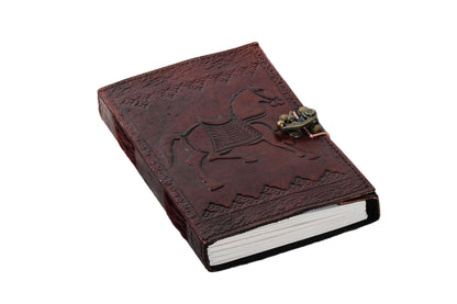 Horse Leather Journal with Brass Lock: Rustic Vintage Writing Diary