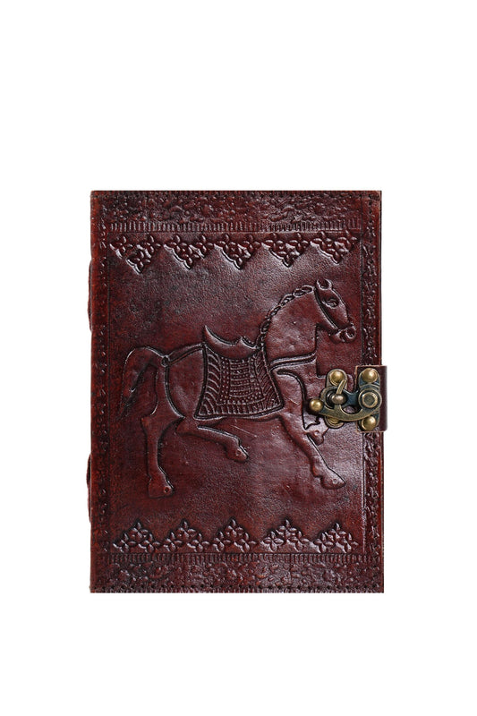 Horse Leather Journal with Brass Lock: Rustic Vintage Writing Diary