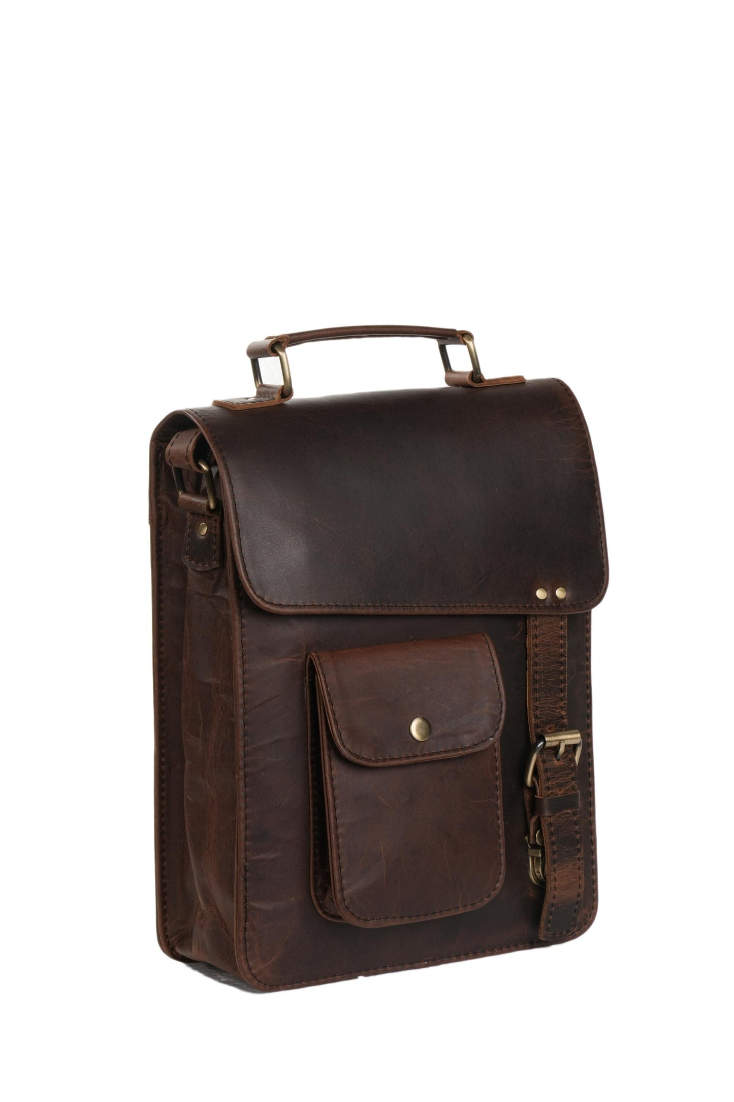 Personalized Leather Messenger Bag, Handmade Dark Brown Satchel