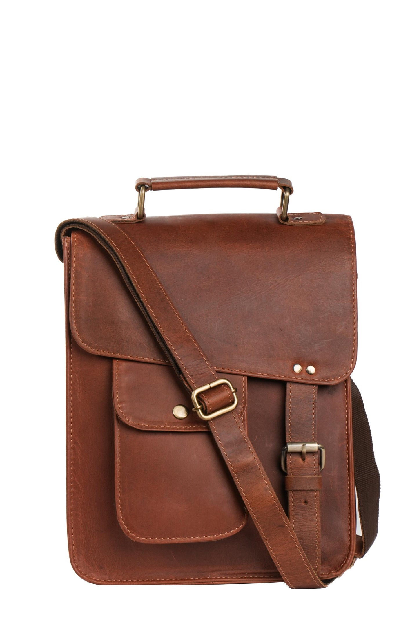 Handmade Tan Brown Leather Satchel: Vintage Crossbody Messenger Bag