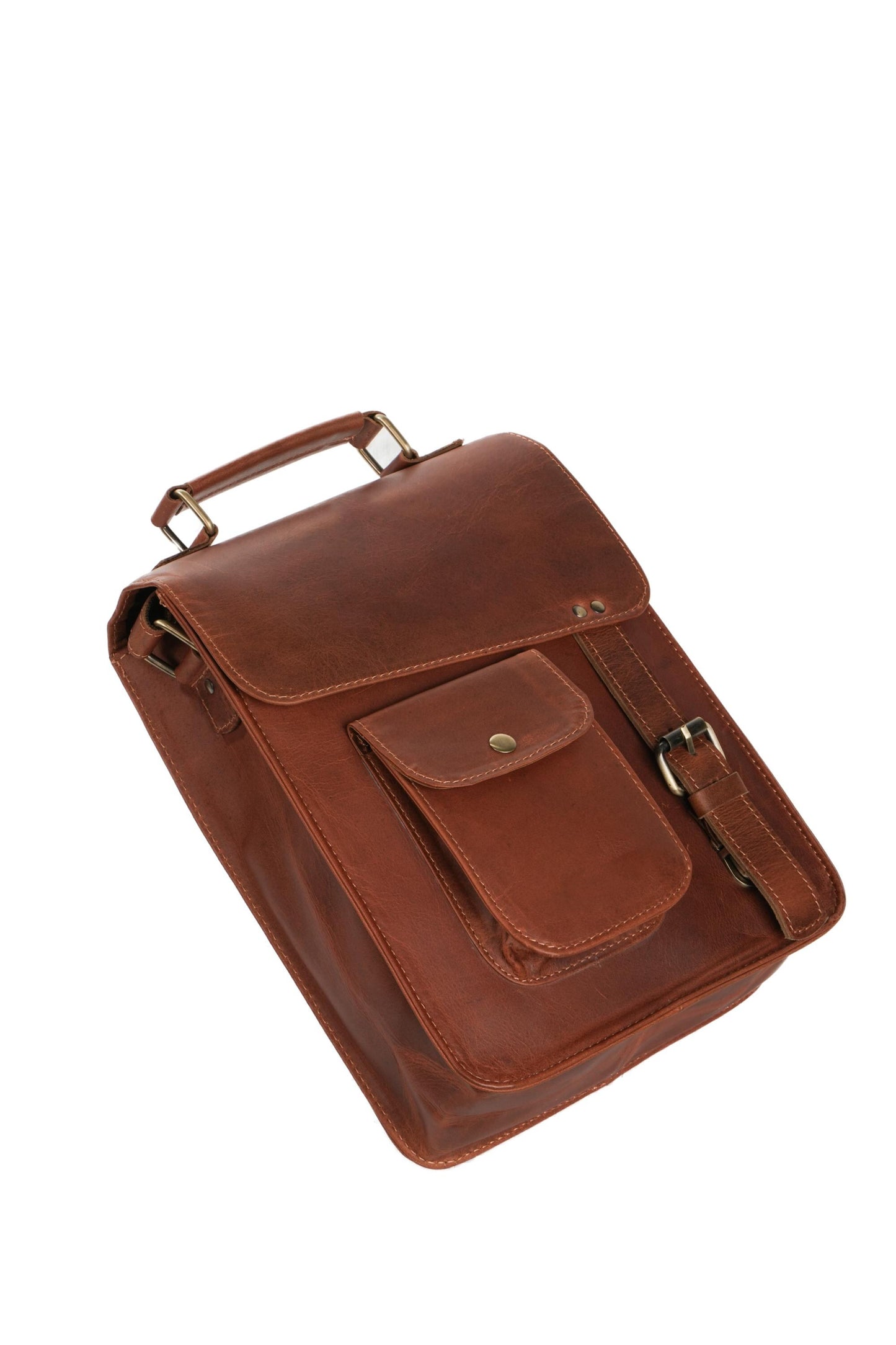 Handmade Tan Brown Leather Satchel: Vintage Crossbody Messenger Bag