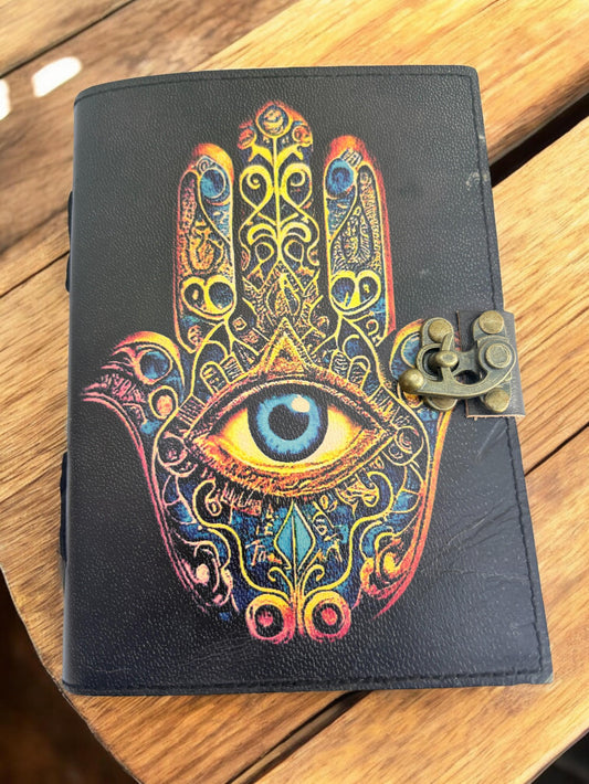 Hamsa Eye Leather Journal, Handmade Sketchbook, Dream Diary