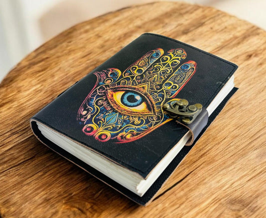 Hamsa Eye Leather Journal, Handmade Sketchbook, Dream Diary