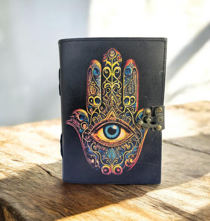 Hamsa Eye Leather Journal, Handmade Sketchbook, Dream Diary
